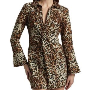 Cinq A Sept McKenna twist-front leopard print denim twist dress